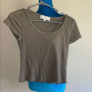 Hippie Rose Olive Ribbed Waffle Short Sleeve Top